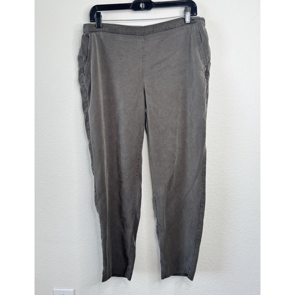 Eileen Fisher 100% Tencel Pull On Pants M Olive Green Elastic Waist Minimalist